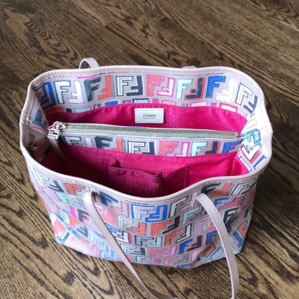 Fendi Multicolor FF Logo Tote - Beige, Pink, Blue, Black, Orange - Picture 9 of 13